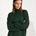 Forest Green Sweater Dress Oversized Turtleneck Knitted Jumper Dress for Winter