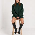 Forest Green Sweater Dress Oversized Turtleneck Knitted Jumper Dress for Winter