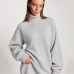 Grey Sweater Dress Oversized Turtleneck Knitted Jumper Dress for Winter