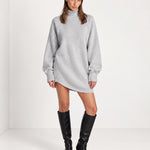 Grey Sweater Dress Oversized Turtleneck Knitted Jumper Dress for Winter