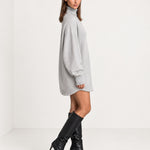 Grey Sweater Dress Oversized Turtleneck Knitted Jumper Dress for Winter