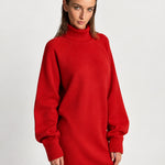Red Sweater Dress Oversized Turtleneck Knitted Jumper Dress for Winter