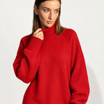Red Sweater Dress Oversized Turtleneck Knitted Jumper Dress for Winter