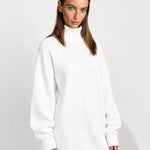 White Sweater Dress Oversized Turtleneck Knitted Jumper Dress for Winter