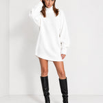 White Sweater Dress Oversized Turtleneck Knitted Jumper Dress for Winter