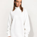White Sweater Dress Oversized Turtleneck Knitted Jumper Dress for Winter