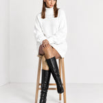 White Sweater Dress Oversized Turtleneck Knitted Jumper Dress for Winter