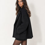 Black Oversized Coat Short with Notch Lapels