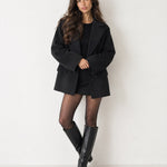 Black Oversized Coat Short with Notch Lapels