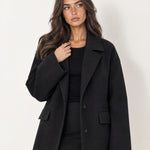 Black Oversized Coat Short with Notch Lapels