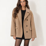 Camel Oversized Coat Short with Notch Lapels