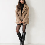 Camel Oversized Coat Short with Notch Lapels