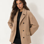 Camel Oversized Coat Short with Notch Lapels