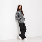 Dark Grey Zip Cardigan Paisley Jacquard Stand Collar