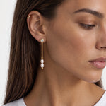 Faux Pearl Drop Earrings Gold Tone Chain