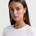 Faux Pearl Drop Earrings Gold Tone Chain