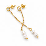 Faux Pearl Drop Earrings Gold Tone Chain