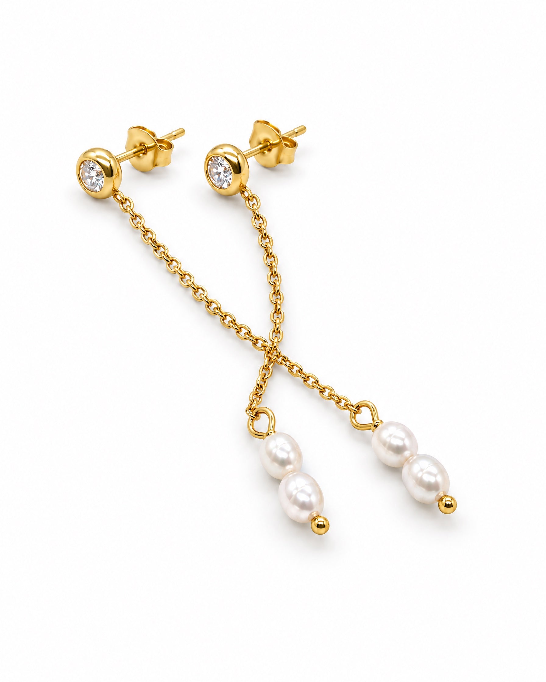 Faux Pearl Drop Earrings Gold Tone Chain