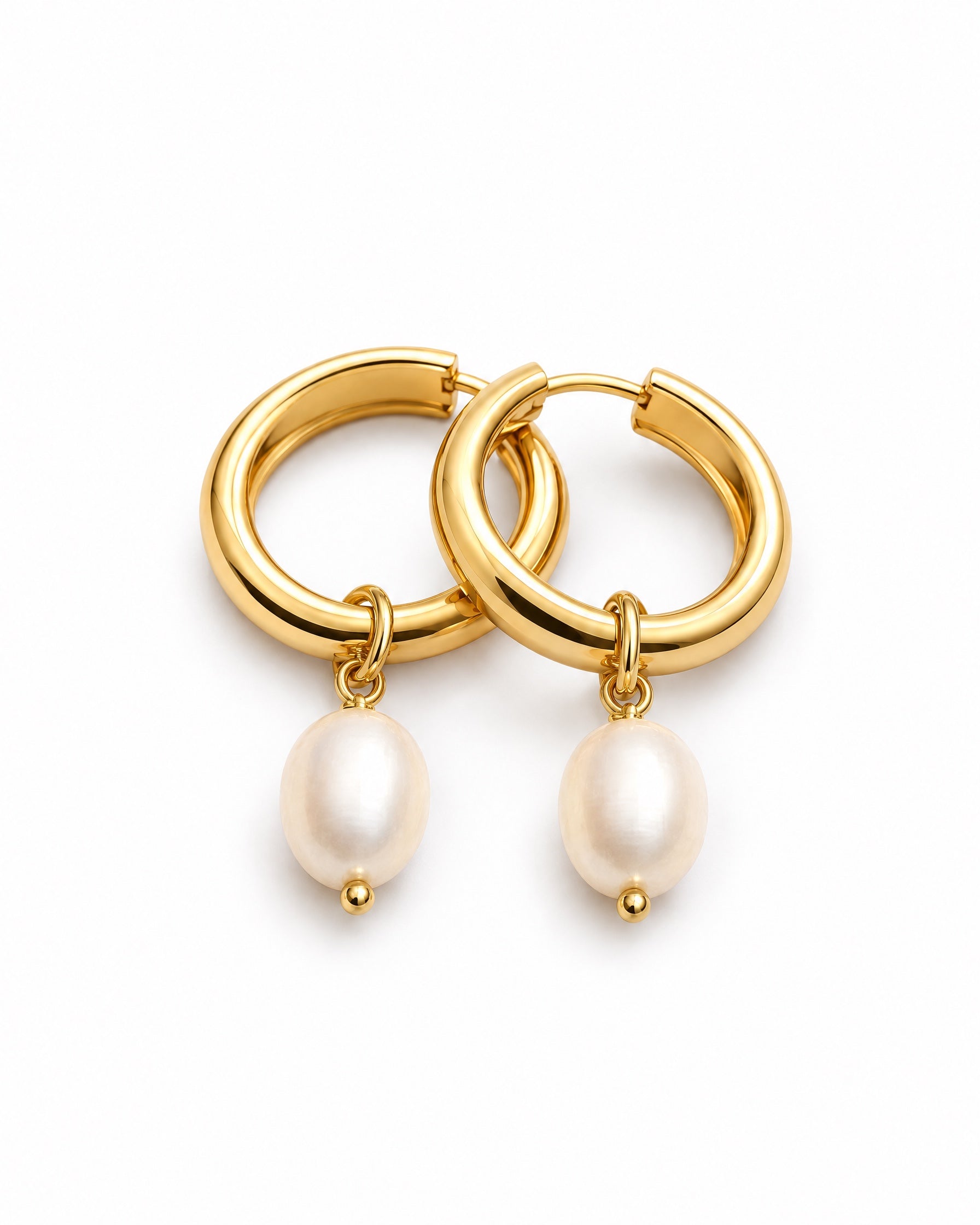 Faux Pearl Earrings Gold Tone Huggie Hoops
