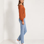 Orange Boat Neck Jumper Off Shoulder Knit with Pointelle Balloon Sleeves