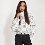 White Polka Dot Polka Dot Jacket Funnel Neck Bomber