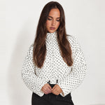 White Polka Dot Polka Dot Jacket Funnel Neck Bomber