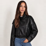 Black PU Jacket Oversized Funnel Neck