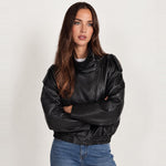 Black PU Jacket Oversized Funnel Neck