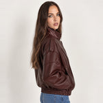 Burgundy PU Jacket Oversized Funnel Neck