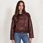 Burgundy PU Jacket Oversized Funnel Neck