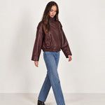 Burgundy PU Jacket Oversized Funnel Neck