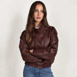 Burgundy PU Jacket Oversized Funnel Neck