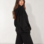 Black Knitted Hoodie Oversized Ribbed with Kangaroo Pocket