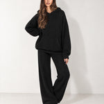 Black Knitted Hoodie Oversized Ribbed with Kangaroo Pocket