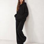 Black Knitted Hoodie Oversized Ribbed with Kangaroo Pocket