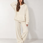 Cream Knitted Hoodie Oversized Ribbed with Kangaroo Pocket