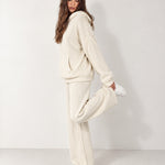 Cream Knitted Hoodie Oversized Ribbed with Kangaroo Pocket