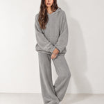 Grey Knitted Hoodie Oversized Ribbed with Kangaroo Pocket