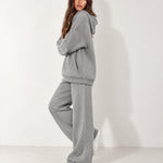 Grey Knitted Hoodie Oversized Ribbed with Kangaroo Pocket