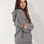 Grey Knitted Hoodie Oversized Ribbed with Kangaroo Pocket