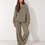Khaki Knitted Hoodie Oversized Ribbed with Kangaroo Pocket