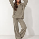 Khaki Knitted Hoodie Oversized Ribbed with Kangaroo Pocket