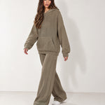 Khaki Knitted Hoodie Oversized Ribbed with Kangaroo Pocket