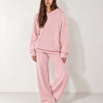 Pink Knitted Hoodie Oversized Ribbed with Kangaroo Pocket