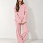 Pink Knitted Hoodie Oversized Ribbed with Kangaroo Pocket