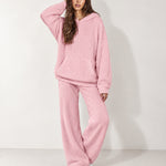 Pink Knitted Hoodie Oversized Ribbed with Kangaroo Pocket