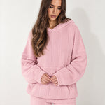 Pink Knitted Hoodie Oversized Ribbed with Kangaroo Pocket