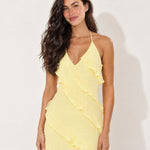 Lemon Ruffle Maxi Dress Halter Neck Tiered