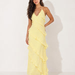Lemon Ruffle Maxi Dress Halter Neck Tiered