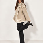 Beige Scarf Coat with Contrast Stitch Trim